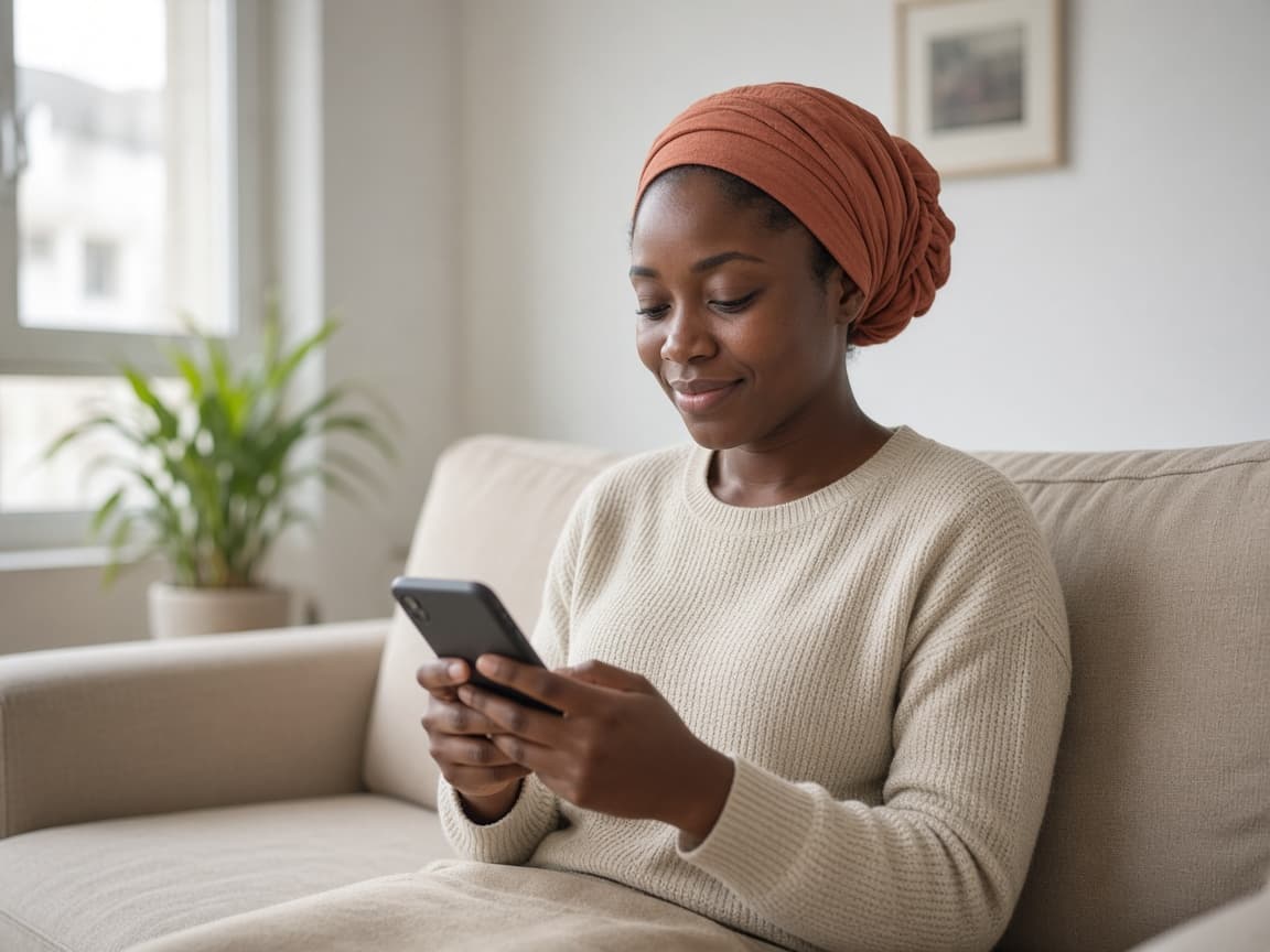 Patiente consultant NawaQare depuis son téléphone